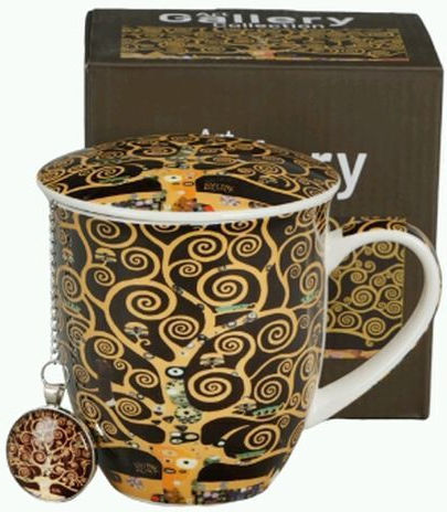 Mug 400ml Lid Tea Filter Box Duo Klimt Tree Life Brown