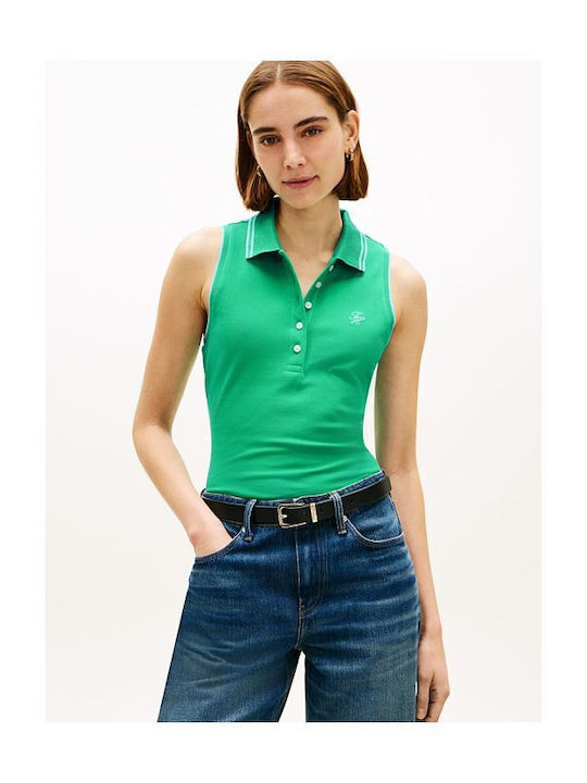 Women's Sleeveless Green Polo Blouse