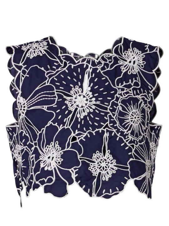 Women's Crop Sleeveless Floral Blue Top