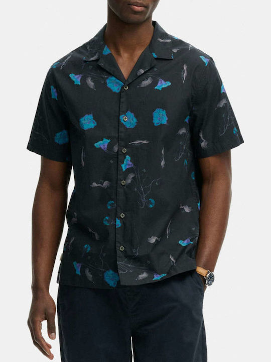 Short Sleeve Cotton Shirt in Regular Fit Floral Orange