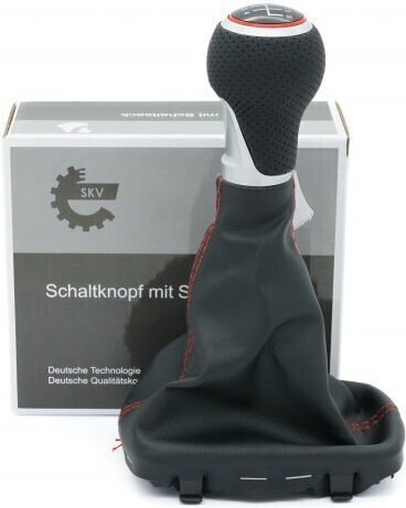 Audi A3 8L1 8L0863278BN 5B Black Leather Shift Knob with Red Ring and Red Stitch