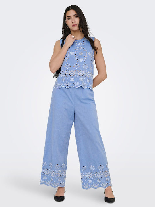 Jdy Women's Fabric Trousers in Slim Fit Light Blue