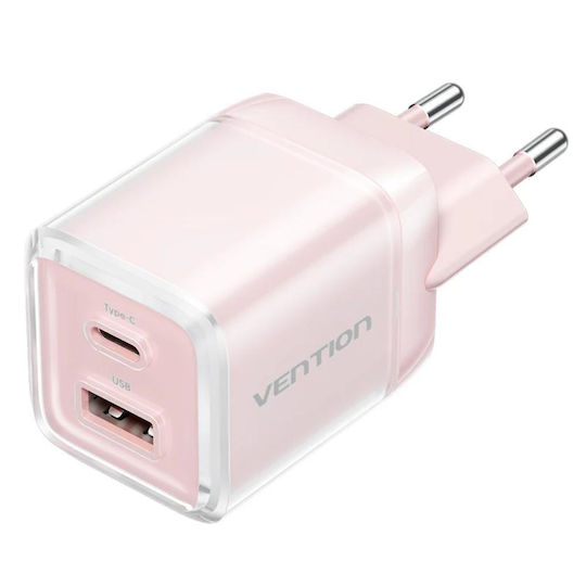 Vention Vention GaN Wireless Charger with USB-A and USB-C Output Ports 30W Power Delivery Pink