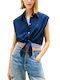 Sleeveless Women's Denim Shirt Blue Striped