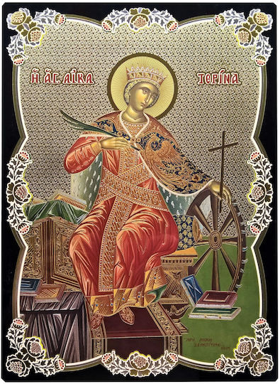 Saint Catherine The Great Martyr Of Alexandria Enthroned Flat Icon Gold Embossed Category Paper Xkl No 00 Dimension 6.5cm X 9.5cm Icon Wood Mdf S&K Byzantine Icons