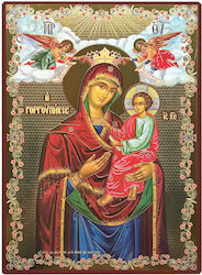 Fecioara Maria Hristos Îndrumătoarea Milostivă Îngeri Icoană Plată Cu Fir De Aur Categoria Hârtie Xkl Nr 00 Dimensiune 6.5cm X 9.5cm Icoană Lemn Mdf S&k Byzantine Icons
