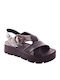 Δερμάτινα Γυναικεία Σανδάλια Flatforms Μαύρα