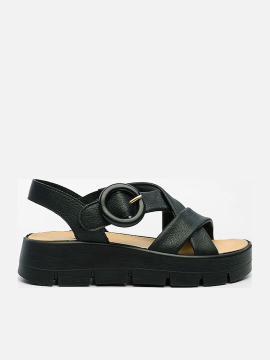Дамски Анатомични Кожени Сандали Flatforms Черни