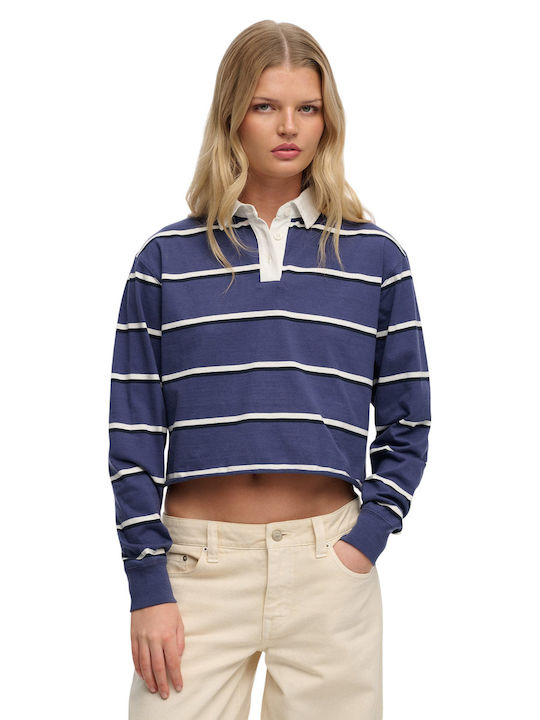 Superdry Women's Crop Top Long Sleeve Striped Blue