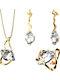 Verorama Set with Necklace Earrings & Ring Made of Gold Plated Silver with Stones