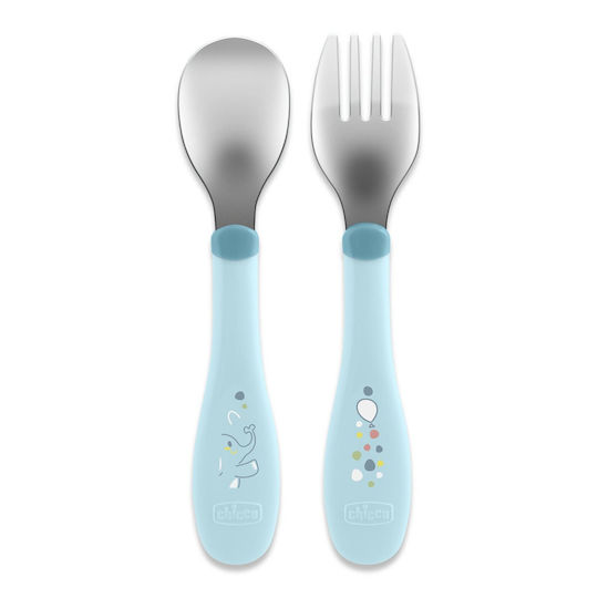 Chicco Βρεφικό Σετ με Πιρούνι από Μέταλλο για 18+ μηνών Τιρκουάζ 2τμχ