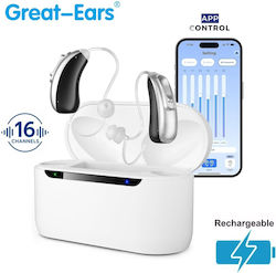 Great-ears G22 Ψηφιακά Ακουστικά Βαρηκοΐας 16 Κανάλια Bte Ric Επαναφορτιζόμενα App Control & Θήκη Φόρτισης Σετ 2 Τεμαχίων Γκρι