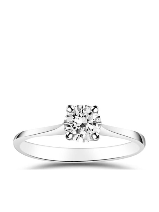 Chrilia Single Stone Ring In 18K White Gold With Diamond