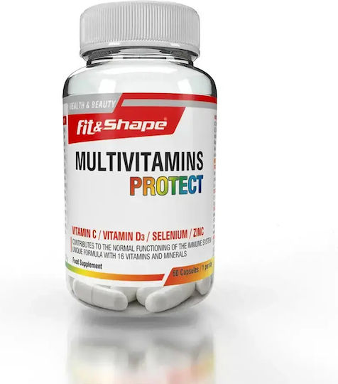 Fit & Shape Protect D3, Σελήνιο, Ψευδάργυρος & Βιταμίνη C Πολυβιταμίνη για Ενέργεια, Ενίσχυση του Ανοσοποιητικού & το Νευρικό Σύστημα 60 κάψουλες
