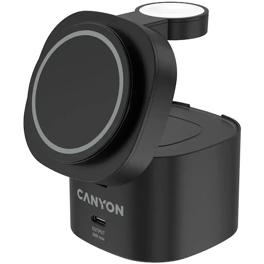Canyon Безжично Зарядно Qi2 с USB-C Изходен Порт 30W Power Delivery Черно (OnCharge 405)