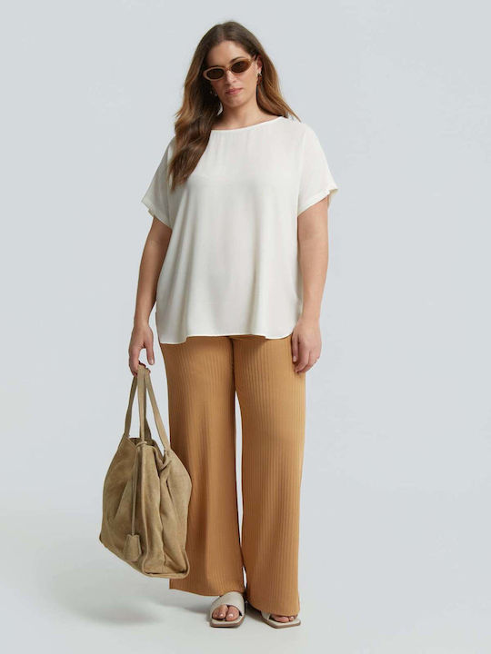 Mat Fashion Γυναικεία Μπλούζα Κοντομάνικη Εκρού