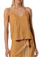 Damen Bluse mit Spaghetti-Träger & V-Ausschnitt Braun
