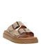 Deri Damen Flache Sandalen Flatforms Beigen
