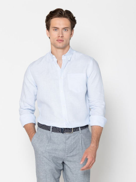 The Bostonians Short Sleeve Linen Shirt Light Blue