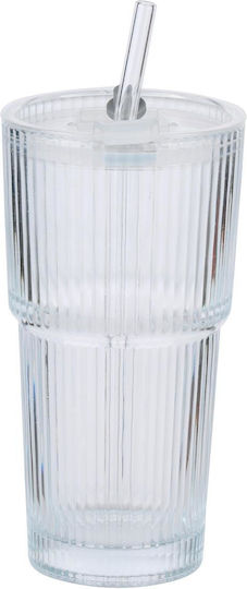 Glas Transparent mit Strohhalm 550ml/9,5 x 8,6 x 17cm
