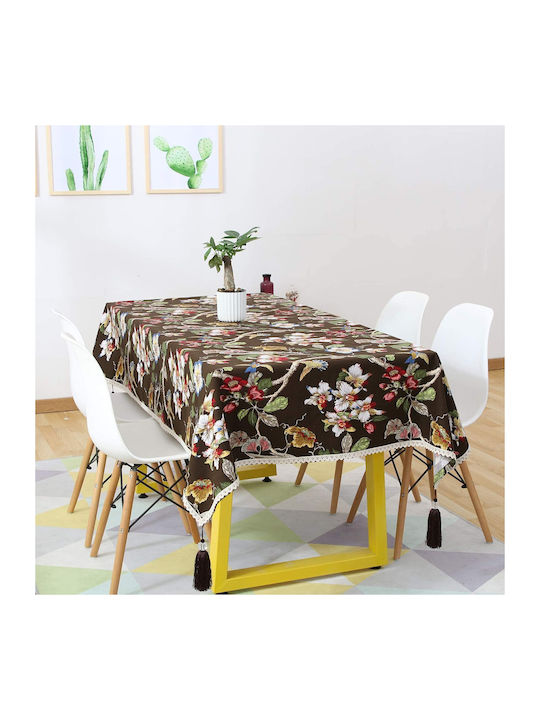 FRIPIA Leinen Tischdecke mit Spitze Braune 140x250cm