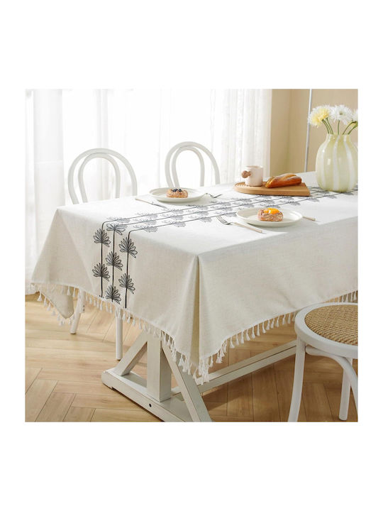 FRIPIA Linen Tablecloth With Gray Embroidery 140x200cm