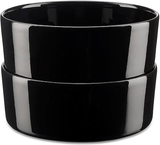 Round Black Porcelain Serving Bowls Diameter 15cm 2 Pieces