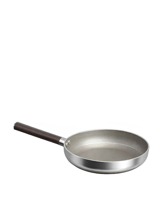 Cheffinger Non-stick Frying Pan 24cm Induction Wood Effect Handle Silver