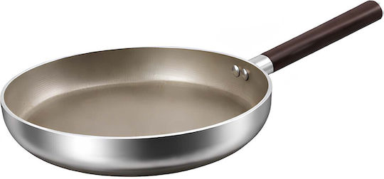Cheffinger 28cm Induction Non-stick Frying Pan Wood Effect Handle Silver