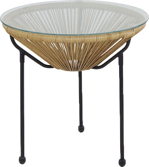 Masă Laterală Rotundă Din Sticlă Neagră M50xL50xÎ50cm
