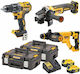 DEWALT DCK327P2T Σετ Γωνιακός Τροχός, Κρουστικό Δραπανοκατσάβιδο & Πιστολέτο Brushless 18V με 2 Μπαταρίες 5Ah και Θήκη με Φορτιστής