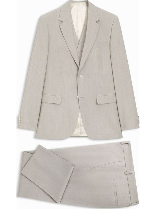 Boss Men's Suit with Vest Slim Fit Beige
