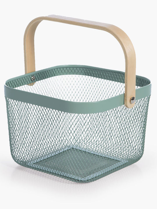 Кошница Метална С Дървена Дръжка Vista 24x24x17 Nef-nef Home Wear Зелена 24x24x17