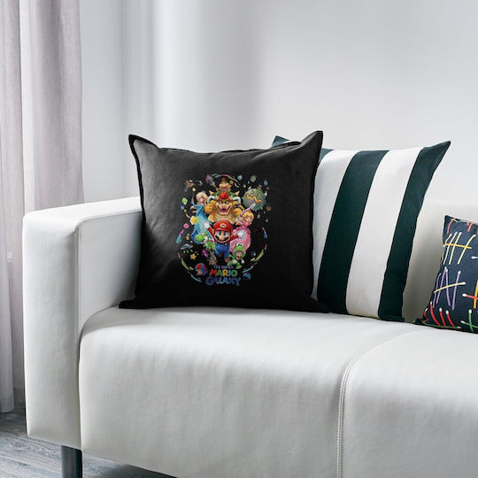 Mario Galaxy Pernă Canapea Neagră 100% Bumbac Umplutură Inclusă 50x50cm