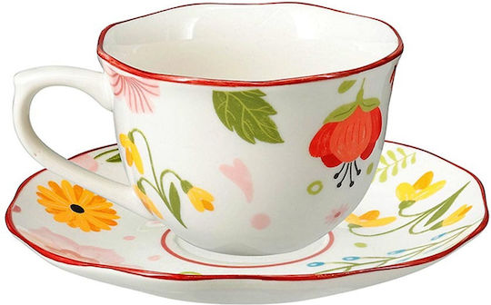 Zaros Cesti Cappuccino Farfurioară Floare Porțelan Multicolore 220 Ml Kz380 6 Bucăți