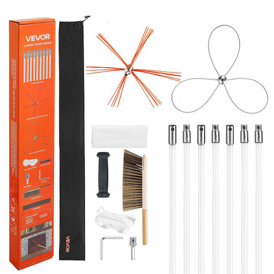 Vevor Chimney Cleaning Set Extendable Up To 7 M 2 Brush Heads Protective Glasses Square Rectangular Arched Chimneys Sstycqstj26y83uzw001v0