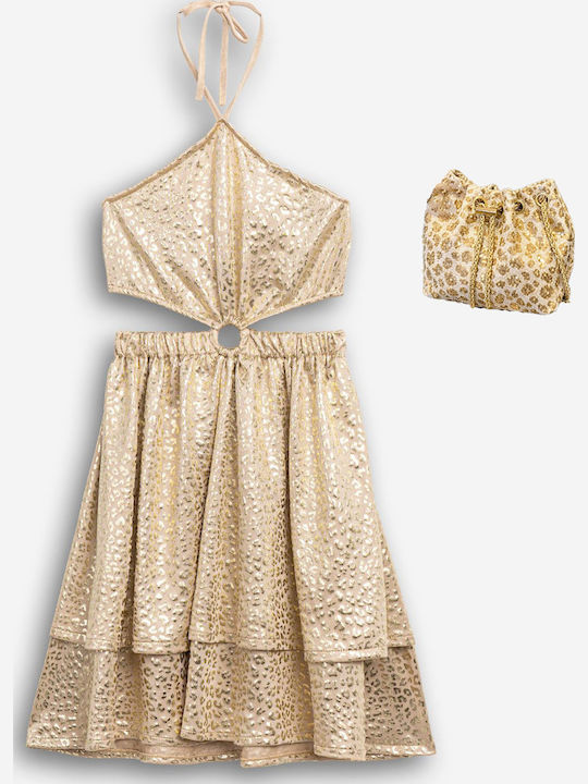 Girls Dress Beige Gold