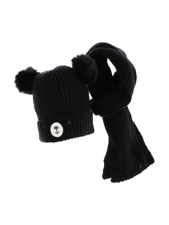 Set Căciuliță Pentru Copii Cu Fular Tricotat Negru