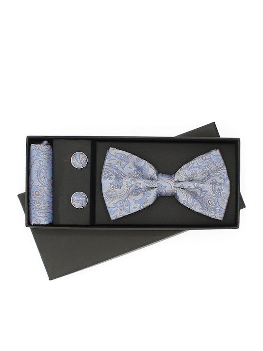 Set 3 Pieces Bow Tie Cufflinks Pocket Square Men Buticcochet Blue Setp294