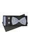 Set 3 Pieces Bow Tie Cufflinks Pocket Square Men Buticcochet Blue Setp294