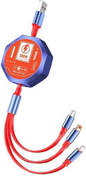 3in1 Retractable Cable Phone Flippy 100w Fast Charging Cable Mecha Style Suitable Car Universal 1.2m Red Blue