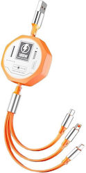 Cablu 3in1 Extensibil Telefon Flippy 100w Încărcare Rapidă Mecha Style Potrivit Mașină Universal 1.2m Portocaliu