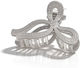 Ribbon Hair Claw Κλάμερ Μαλλιών Κορδέλα Γκρι Κοκάλινο 11cm