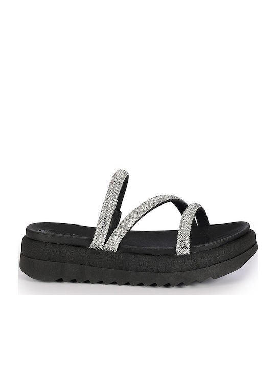 Sandale Casual Damă Anatomici Flatforme Negre Din Piele