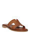Leather Women's Flat Sandals Tabac Brown