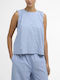 Damen Sommer Leinen Ärmellose Bluse Hellblau