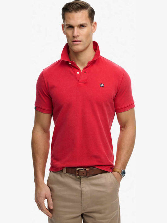 Vintage Destroy Polo Short Sleeve Red Blouse