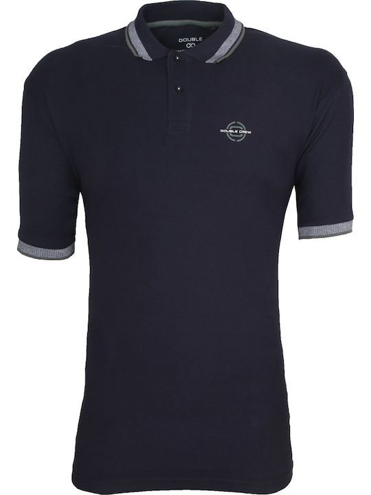 Double Kurzarm Herrenbluse Blau