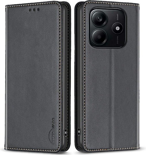 Xiaomi Redmi Note 14 4G Case Binfen Color Leather Wallet Series 9 Stand Card Slots Magnetic Closure Black
