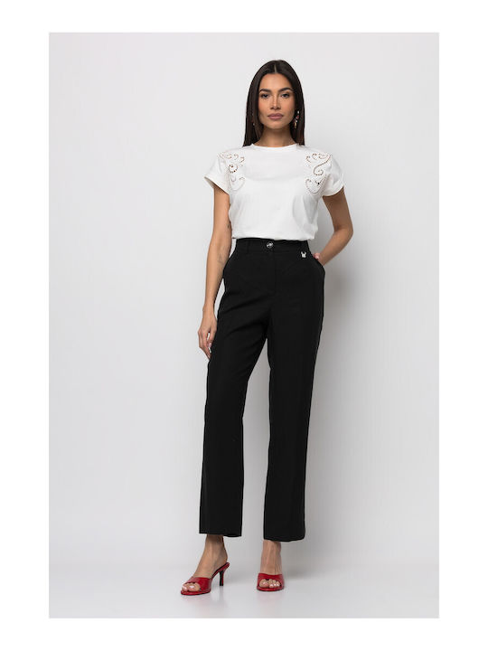 Women's Fabric Capri Trousers Black 26509-1-Black